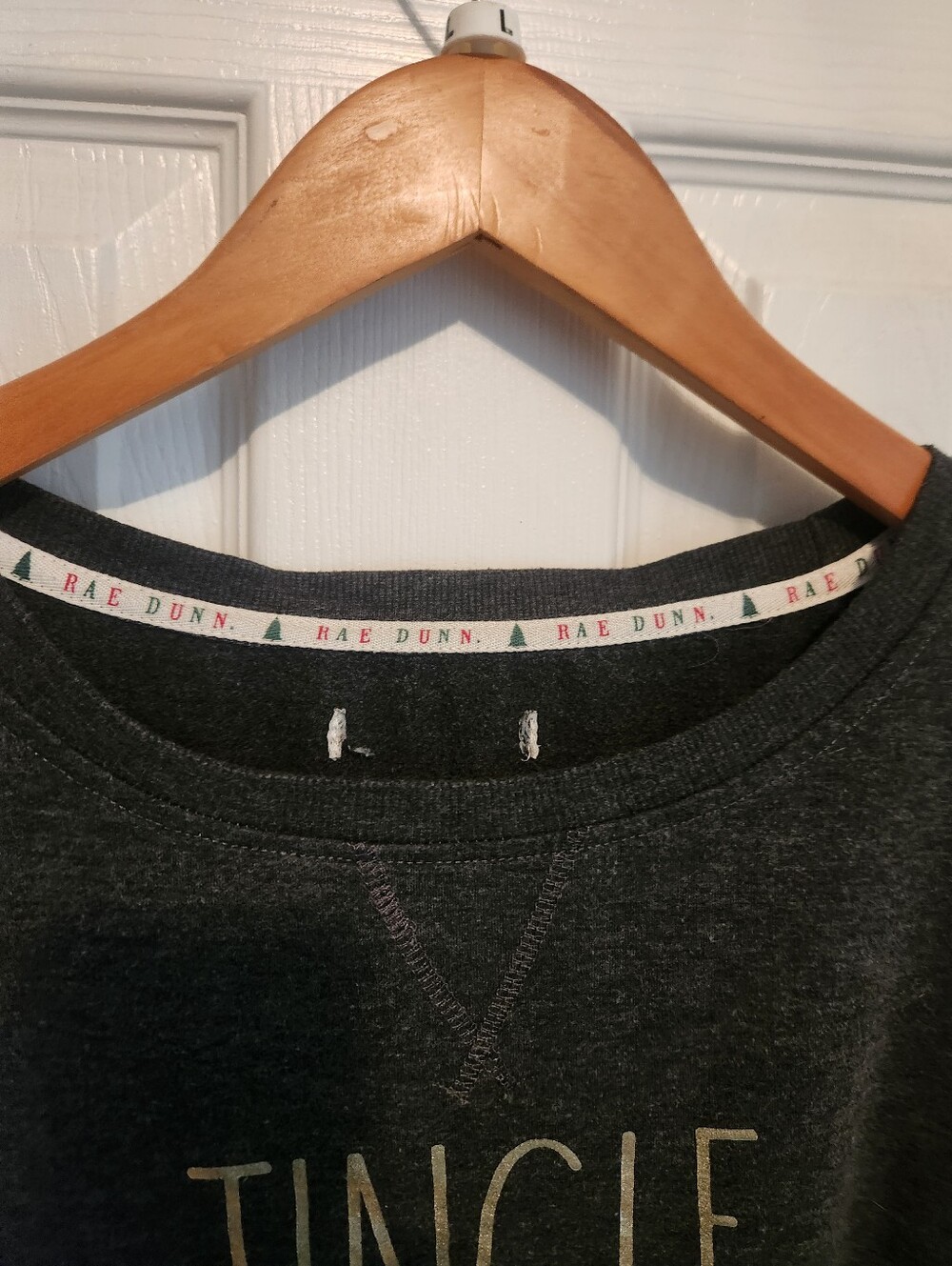 Rae Dunn Pullover Sweater Christmas Jingle Bells Gray Size M/L - Picture 2 of 3